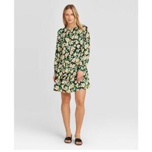 Who What Wear Floral Tiered Mini Dress Yellow Flowers Women's Size 4XL